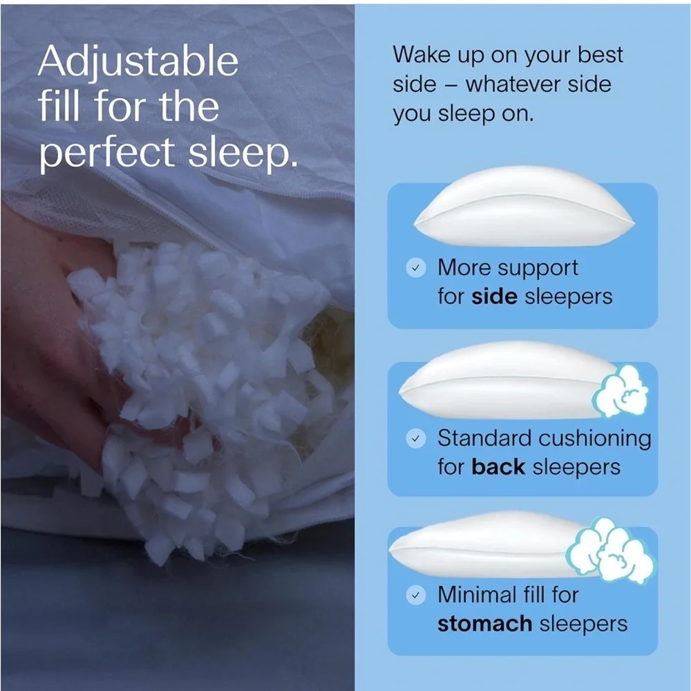 DreamyBlue Moon King Pillow Adjustable Loft Shredded Memory Foam w/ Luxury Cover